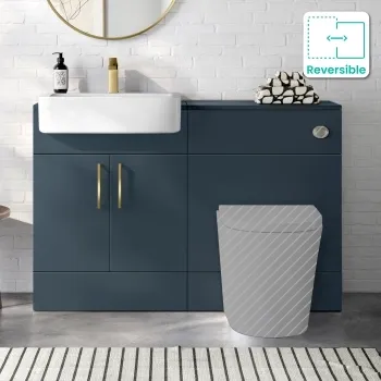Harper Navy Blue Basin Vanity and Back To Wall Toilet Unit 1200mm (Excludes Toilet) - Brushed Brass Accents
