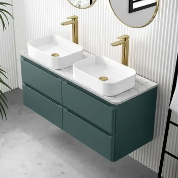 Corsica Midnight Green Wall Hung Drawer Vanity with Marble Top & Marin Basin 1200mm