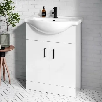 Quartz Gloss White Vanity with Semi Recessed Basin 650mm - Black Accents