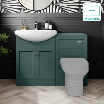 Capri Mystic Green Basin Vanity and Back To Wall Unit 1150mm (Excludes Toilet) - Chrome Handles
