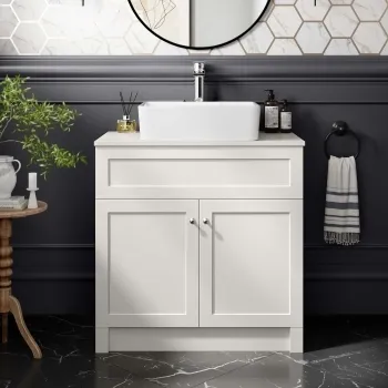 Milos Cotton White Vanity with Troy Basin 800mm - Brushed Handles