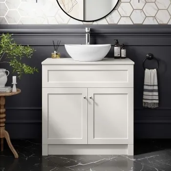 Milos Cotton White Vanity with Oval Basin 800mm - Chrome Handles