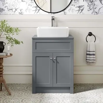 Milos Fog Grey Vanity with Troy Basin 600mm - Chrome Handles