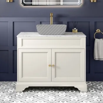 Lucia Chalk White Cabinet with Marble Top 1030mm (Excludes Counter Top Basin) - Brushed Brass Accents