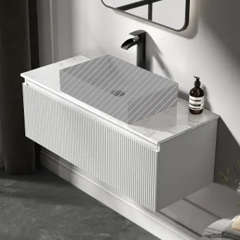 Malta Fluted Coastal White Wall Hung Drawer Vanity with Marble Top 1000mm - Excludes Counter Top Basin
