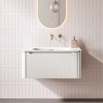 Sorrento Fluted Coastal White Wall Hung Drawer Vanity with Matt White Basin 800mm