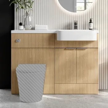 Sicily Fluted Country Oak Basin Vanity and Back To Wall Toilet Unit 1200mm (Excludes Toilet) - Chrome Handles - Right Handed