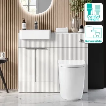 Sicily Fluted Coastal White Combination Vanity Basin with Marble Top & Utah Comfort Height Toilet 1000mm - Chrome Handles