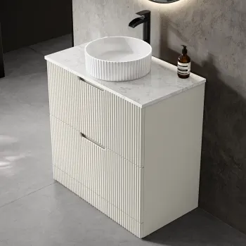 Crete Fluted Linen White Vanity Drawer with Marble Top & Nevis Basin 800mm