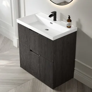 Crete Fluted Charcoal Elm Basin Vanity Drawer 800mm