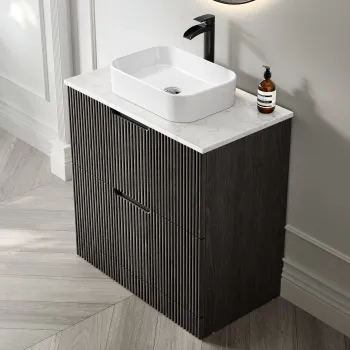 Crete Fluted Charcoal Elm Vanity Drawer with Marble Top & Marin Basin 800mm