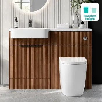 Sicily Fluted Black Walnut Combination Vanity Basin and Utah Comfort Height Toilet 1200mm - Chrome Handles - Left Handed