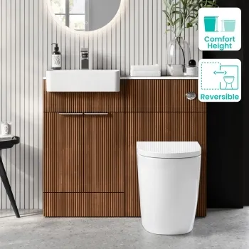 Sicily Fluted Black Walnut Combination Vanity Basin with Marble Top & Utah Comfort Height Toilet 1000mm - Chrome Handles