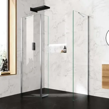 Copenhagen Easy Clean 8mm Walk In Shower Enclosure 700mm & 800mm Glass with Pivotal Return Panel
