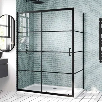 London Matt Black Grid 6mm Sliding Shower Enclosure 1400x800mm
