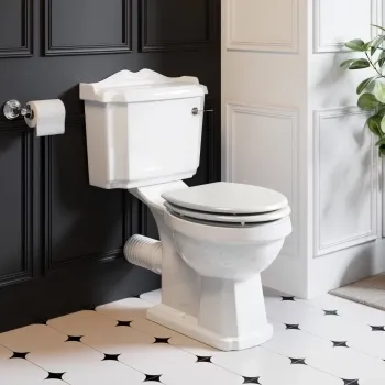 Lima Traditional Close Coupled Toilet With Cotton White Wooden Seat