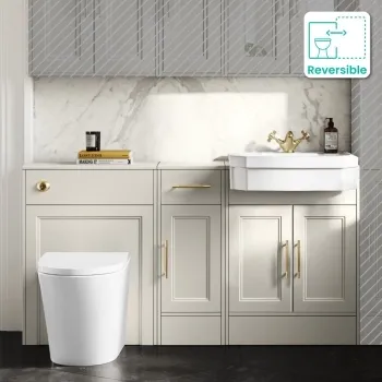 Monaco Chalk White Combination Vanity Traditional Basin and Boston Toilet 1500mm - Brass Knurled Handles