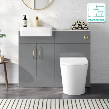 Harper Stone Grey Combination Vanity Basin with Marble Top & Tucson Toilet 1000mm - Brushed Brass Accents