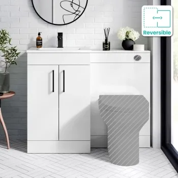 Mersey Gloss White Basin Vanity and Back To Wall Unit 1000mm (Excludes Toilet) - Black Accents