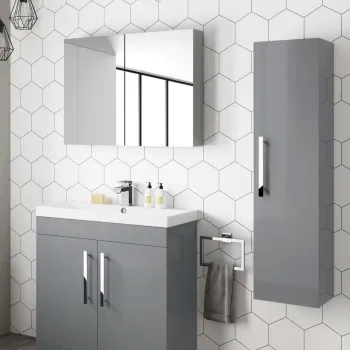 Avon Stone Grey Wall Hung Tall Cabinet Unit 1200x300mm