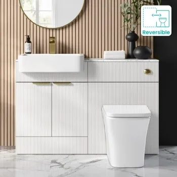 Sicily Fluted Coastal White Combination Vanity Basin with Marble Top & Houston Toilet 1200mm - Brushed Brass Accents
