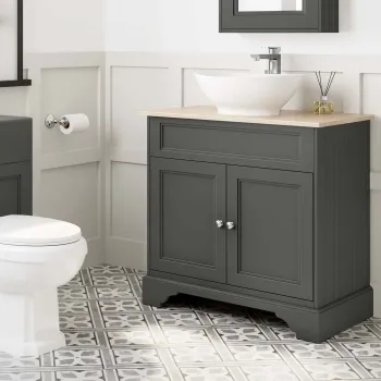 Lucia Graphite Grey Vanity with Oak Effect Top & Oval Counter Top Basin 840mm
