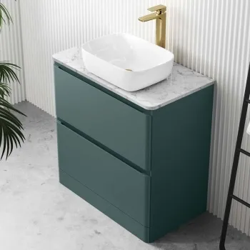 Corsica Midnight Green Vanity Drawer with Marble Top & Curved Counter Top Basin 800mm