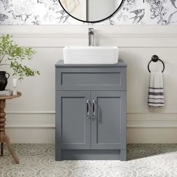 Milos Fog Grey Vanity with Troy Basin 600mm - Traditional Handles