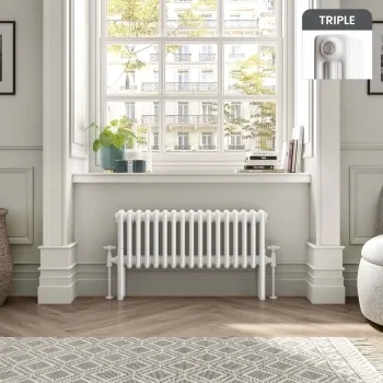 Athens White Triple Column Horizontal Traditional Radiator 300x785mm
