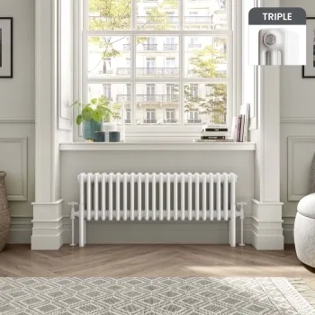Athens White Triple Column Horizontal Traditional Radiator 300x1010mm