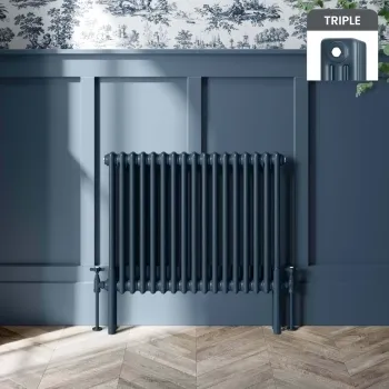 Athens Inky Blue Triple Column Horizontal Traditional Radiator 600x785mm