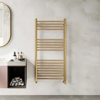 Barcelona Brushed Brass Straight Heated Towel Rail 1200x600mm