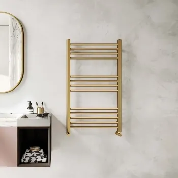 Barcelona Brushed Brass Straight Heated Towel Rail 1000x600mm