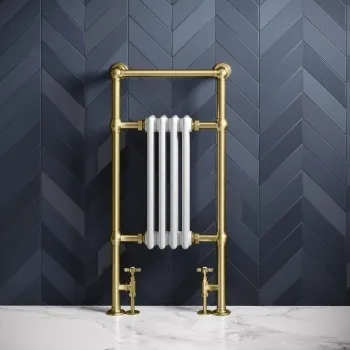 Gibraltar Slimline Small Brushed Brass Traditional Heated Towel Radiator (Flat Top Rail)