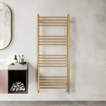 Barcelona Brushed Brass Straight Heated Towel Rail 1400x600mm