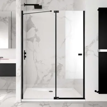 Vienna Matt Black Easy Clean 8mm Hinged Shower Door 1400mm