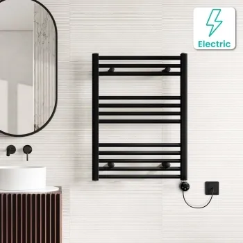 Naples Electric Premium Matt Black Straight Heated Towel Rail 800x600mm