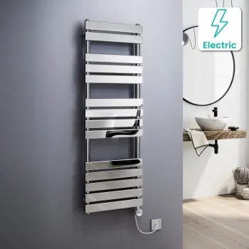 Santorini Electric Chrome Flat Panel Heated Towel Rail 1400x450mm