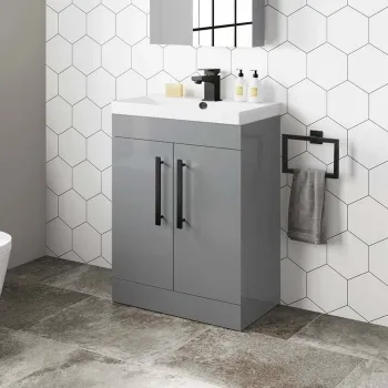 Avon Stone Grey Basin Vanity 600mm - Black Accents