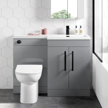 Avon Stone Grey Combination Vanity Basin and Aruba Toilet 1100mm - Black Accents - Right Handed