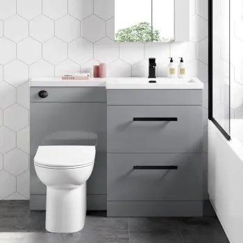 Avon Stone Grey Combination Basin Drawer and Aruba Toilet 1100mm - Black Accents - Right Handed