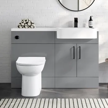 Harper Stone Grey Combination Vanity Basin and Aruba Toilet 1200mm - Black Accents - Right Handed