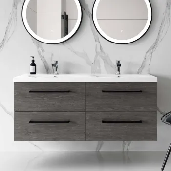 Elba Charcoal Elm Wall Hung Double Basin Drawer Vanity 1200mm - Black Accents