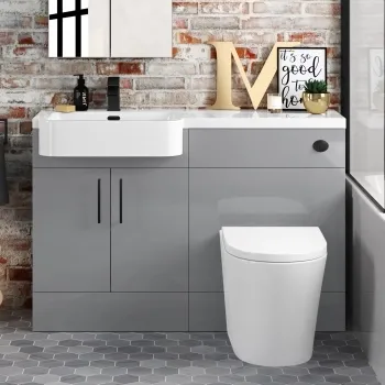 Harper Stone Grey Combination Vanity Basin and Boston Toilet 1200mm - Black Accents - Left Handed