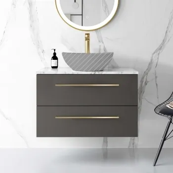 Elba Graphite Grey Wall Hung Drawer 800mm Excludes Counter Top Basin - Brushed Brass Accents