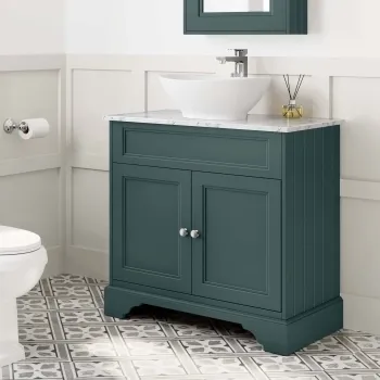 Lucia Midnight Green Vanity with Marble Top & Oval Counter Top Basin 840mm