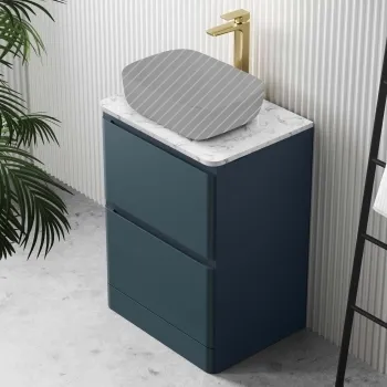 Corsica Inky Blue Drawer Vanity with Marble Top 600mm - Excludes Counter Top Basin