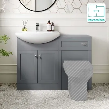 Capri Fog Grey Basin Vanity and Back To Wall Unit 1150mm (Excludes Toilet) - Chrome Handles