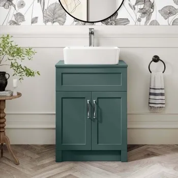 Milos Mystic Green Vanity with Troy Basin 600mm - Traditional Handles