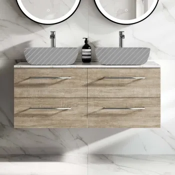 Elba Dawn Oak Wall Hung Drawer with Marble Top 1200mm - Excludes Counter Top Basin